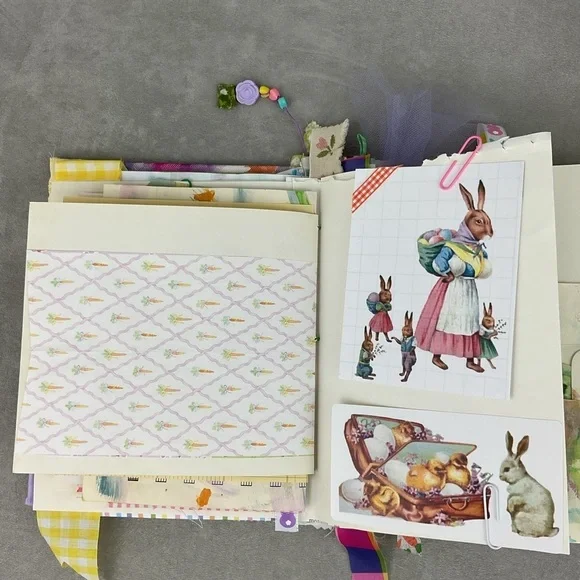 Handmade bunny Easter junk journal (semi bare style) with lots vintage ephemera - Picture 14 of 16